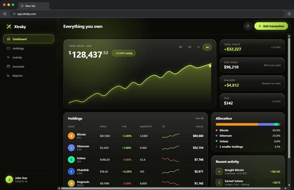 The Xtraky dashboard in a browser